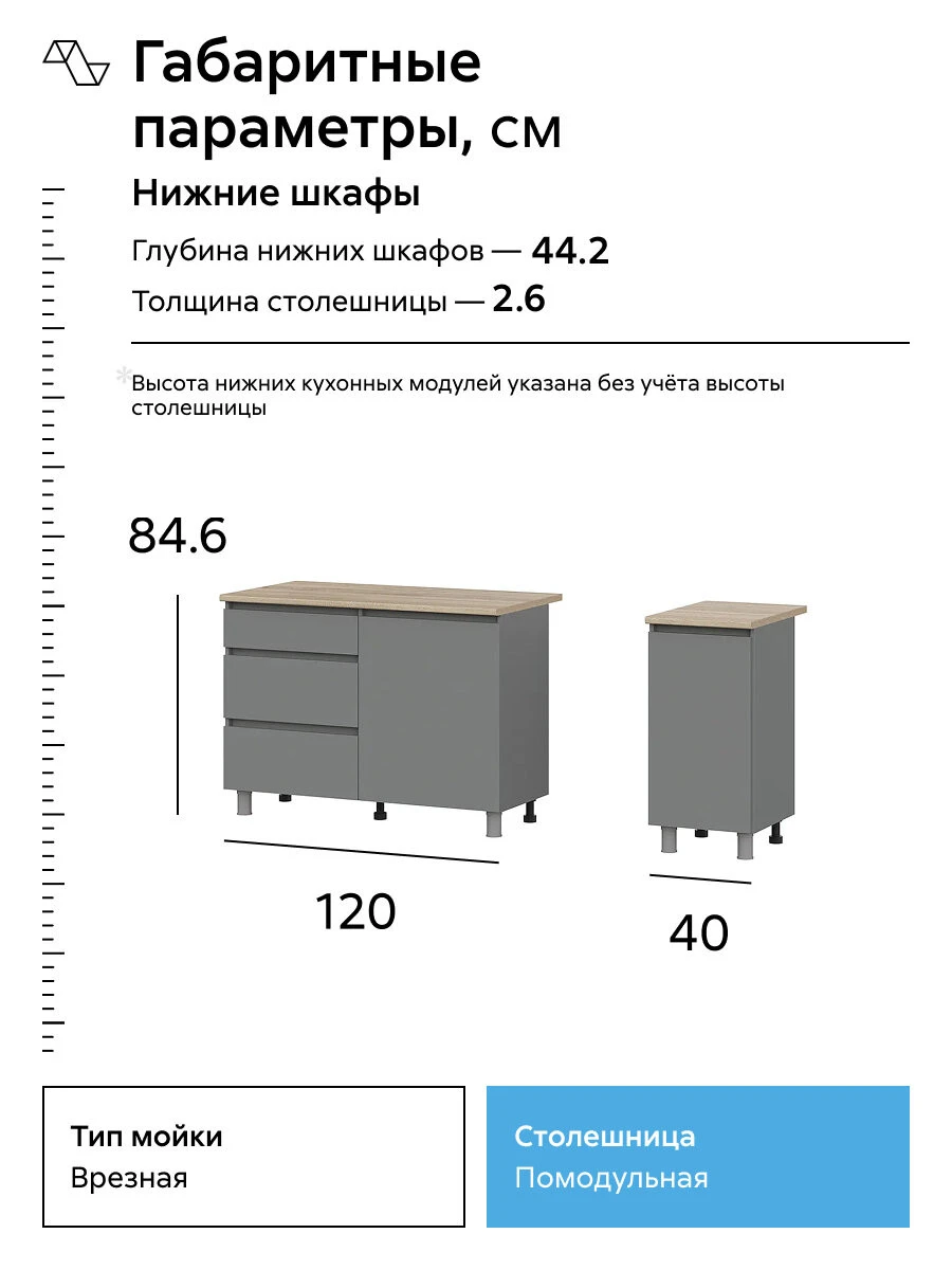 Кухонный гарнитур прямой Нонтон Эккервуд, 160 см, графит серый