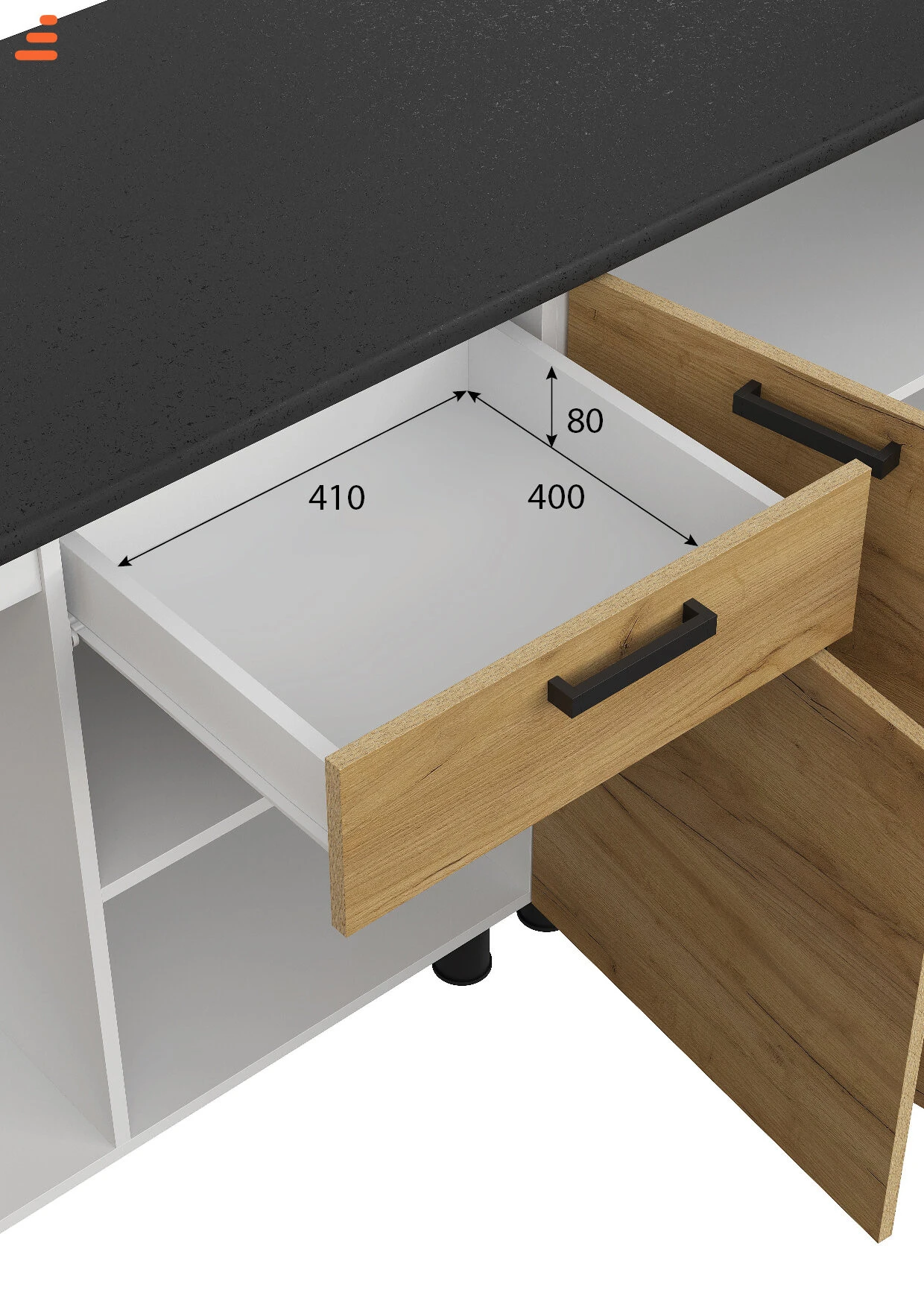Кухонный гарнитур Абрау 2 м, мебель для дома и кухни, Белый / Дуб золотой / столешница Черный