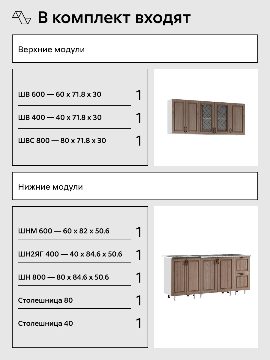 Кухонный гарнитур прямой Нонтон Настя, 180 cм, трюфель / белый / антарес